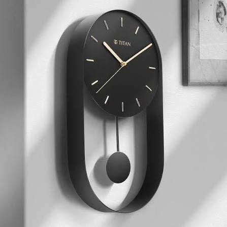 Titan Contemporary Modern Metallics Pendulum Wall Clock with Black Dial Silent Sweep Technology - 45.cm x 24.5 cm