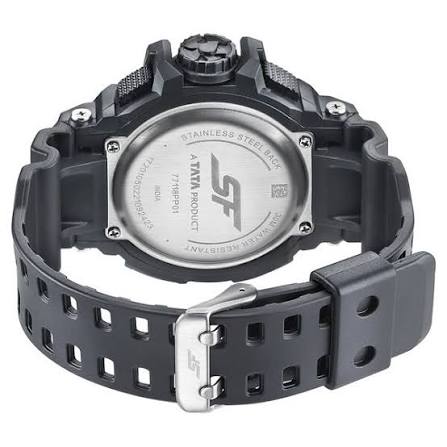SF Quartz Digital Analog Digital Black Dial PU Strap Watch for Men 77118PP01