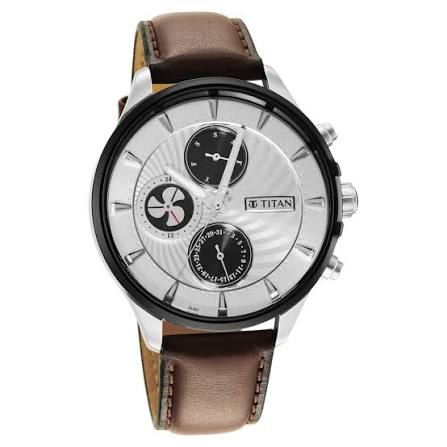 Titan Maritime White Dial Quartz Multifunction Leather Strap Watch for Men
