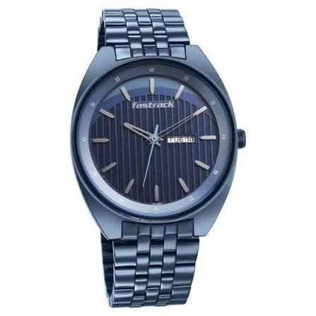 Fastrack Snob X Blue Dial Metal Strap Watch for Guys 3292QM01