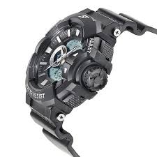 SF Quartz Digital Analog Digital Black Dial PU Strap Watch for Men 77118PP01