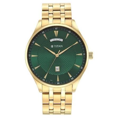 Titan Opulent III Green Dial Analog Stainless Steel Strap watch for Men 90127YM03