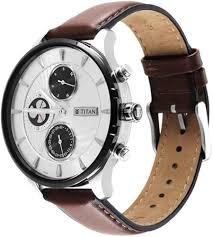 Titan Maritime White Dial Quartz Multifunction Leather Strap Watch for Men