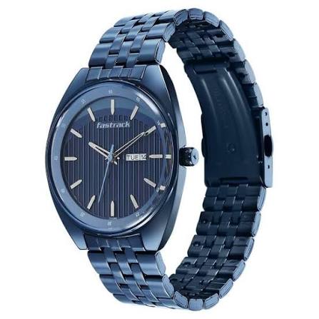Fastrack Snob X Blue Dial Metal Strap Watch for Guys 3292QM01