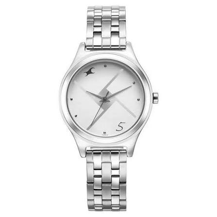 Fastrack Stunners Silver Dial Metal Strap Watch for Girls 6152SM08
