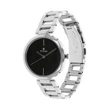 Titan Quartz Analog Black Dial Stainless Steel Strap Watch for Women 2480SM02