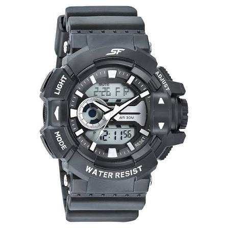 SF Quartz Digital Analog Digital Black Dial PU Strap Watch for Men 77118PP01