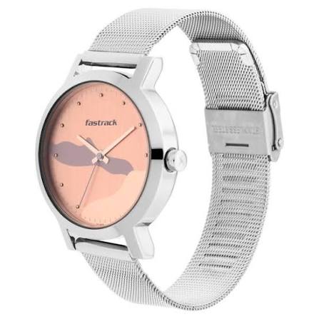 Fastrack Bare Basics Quartz Analog Rose Gold Dial Stainless Steel Strap Watch for Girls
