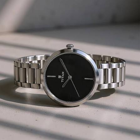 Titan Quartz Analog Black Dial Stainless Steel Strap Watch for Women 2480SM02
