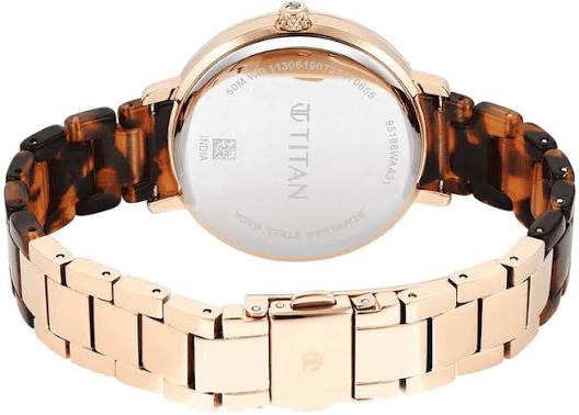 Titan Brown Acetate Quartz Analog Black Dial Brass & Acetate Strap Watch for Women