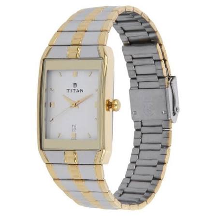 Titan Quartz Analog with Date Silver Dial Stainless Steel Strap Watch for Men 9151BM01