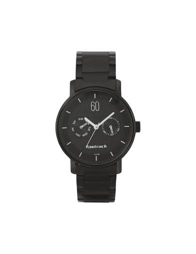 Fastrack Go Skate Quartz Analog with Day and Date Black Dial Stainless Steel Strap Watch for Girls