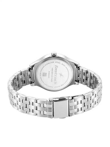 Fastrack Stunners Silver Dial Metal Strap Watch for Girls 6152SM08