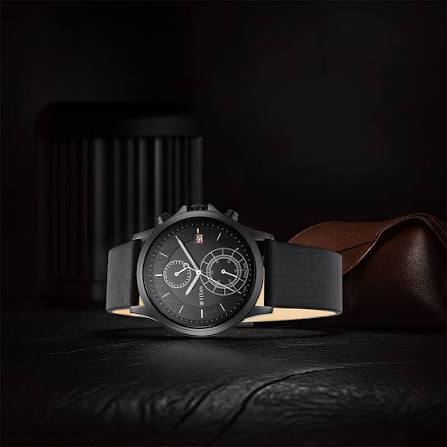 Titan Workwear Black Dial Dual Time Leather Strap watch for Men