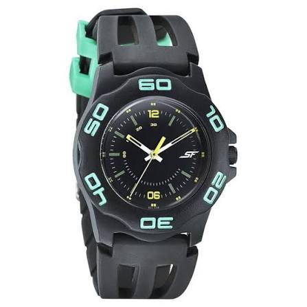 SF Quartz Analog Black Dial PU Strap Watch for Men