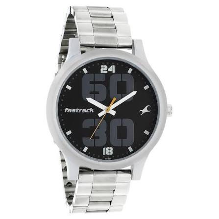 Fastrack Bold Quartz Analog Black Dial Stainless Steel Strap Watch for Guys 38051SM07