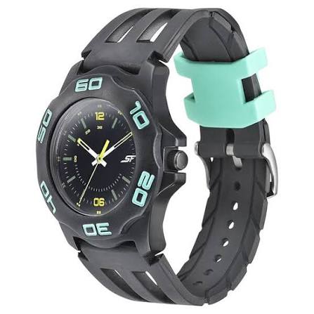 SF Quartz Analog Black Dial PU Strap Watch for Men
