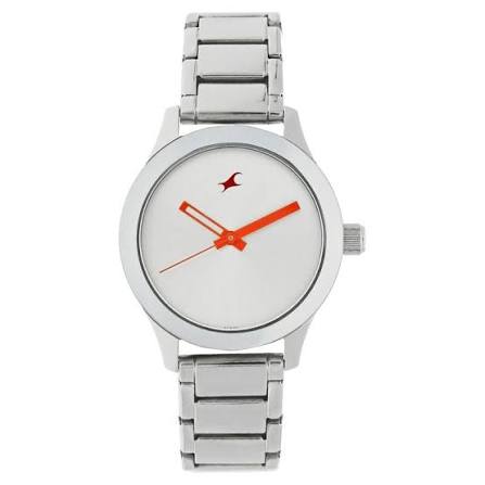 Fastrack Quartz Analog Silver Dial Stainless Steel Strap Watch for Girls