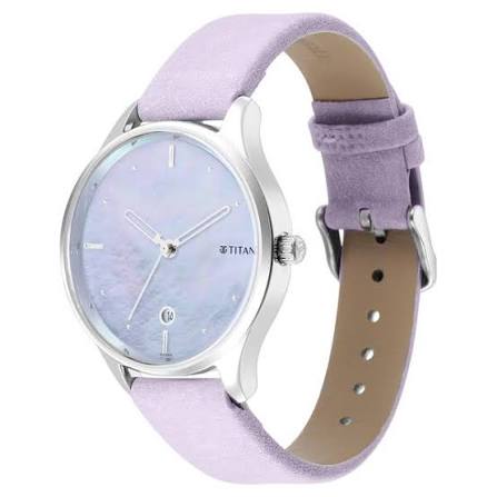 Titan Pastel Dreams Analog Waterproof Mother Of Pearl Dial Pale Purple Leather Strap Watch For Women 2670SL02