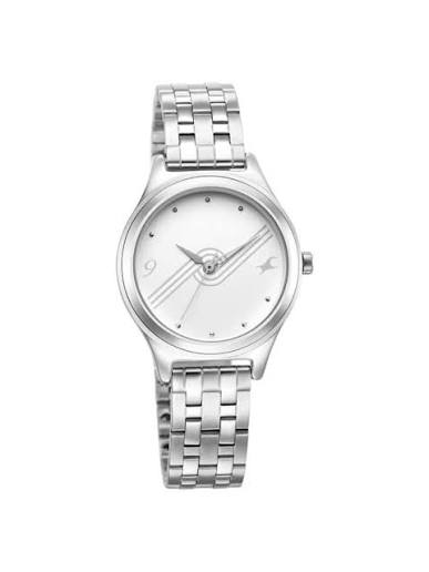 Fastrack Stunners White Dial Metal Strap Watch for Girls 6152SM07