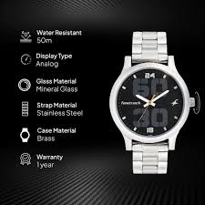 Fastrack Bold Quartz Analog Black Dial Stainless Steel Strap Watch for Guys 38051SM07