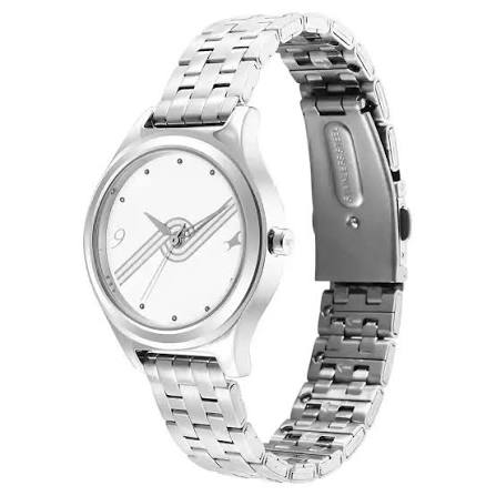 Fastrack Stunners White Dial Metal Strap Watch for Girls 6152SM07