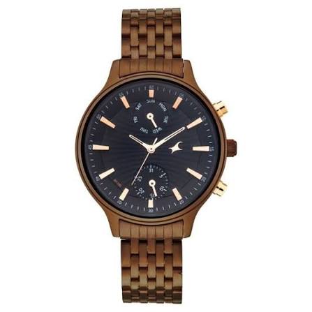 Fastrack Ruffles Quartz Multifunction Black Dial Stainless Steel Strap Watch for Girls 6208KM01