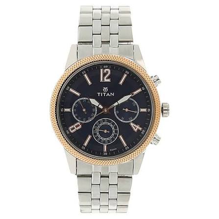 Titan Quartz Multifunction Blue Dial Stainless Steel Strap Watch for Men 1734KM01