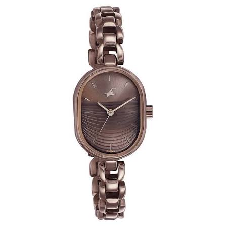 Fastrack Style Up Brown Dial Metal Strap Watch for Girls 6258QM02