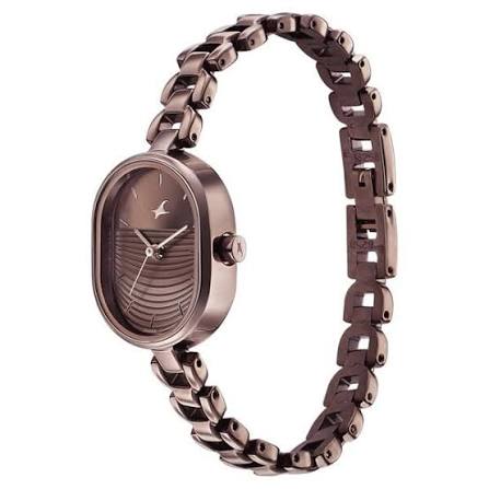 Fastrack Style Up Brown Dial Metal Strap Watch for Girls 6258QM02