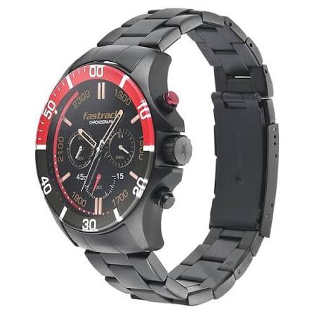Fastrack Hitlist Quartz Chronograph Black Dial Stainless Steel Strap Watch for Guys