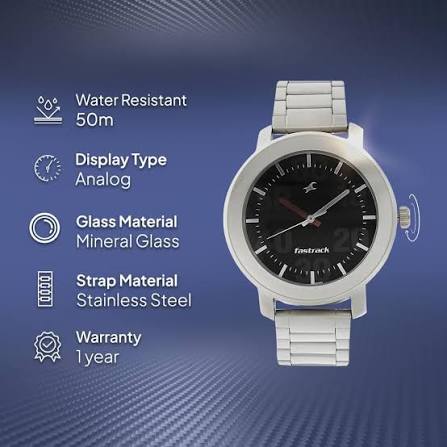 Fastrack Quartz Analog Black Dial Stainless Steel Strap Watch for Guys 3121SM02