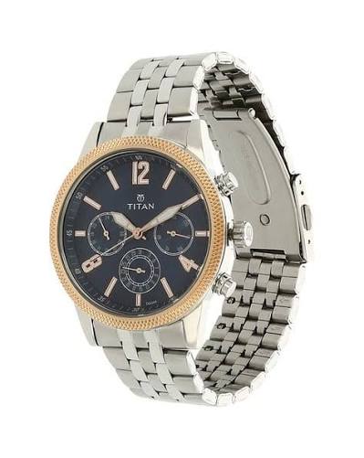 Titan Quartz Multifunction Blue Dial Stainless Steel Strap Watch for Men 1734KM01