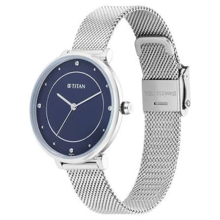 Titan Purple Stackables Quartz Analog Blue Dial Stainless Steel Strap Watch for Women