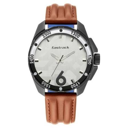 Fastrack Hitlist Quartz Analog White Dial Leather Strap Watch for Guys