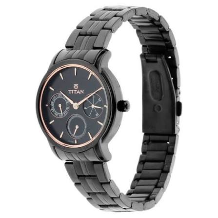 Titan Workwear Black Dial Women Watch With Stainless Steel Strap 2589NM01