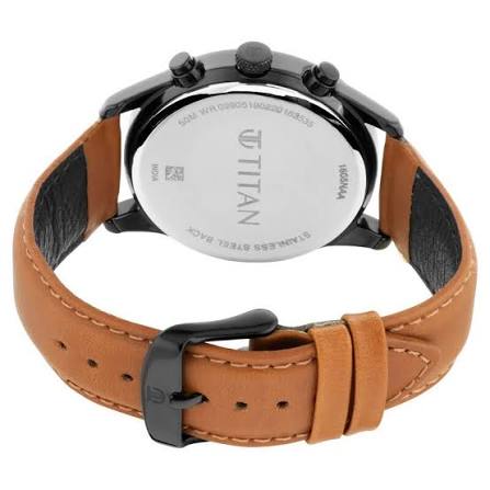 Titan Quartz Multifunction Black Dial Leather Strap Watch for Men 1805NL02