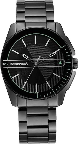 Fastrack Wear Your Look Quartz Analog Black Dial Metal Strap Watch for Guys 3089NM03