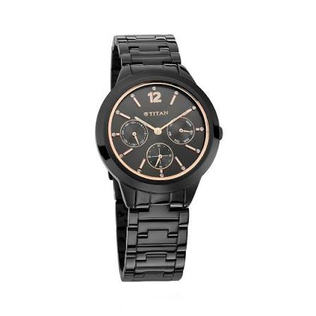 Titan Workwear Anthracite Dial Analog with Day and Date Stainless Steel Strap Watch for Women 2588NM01