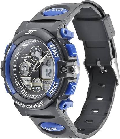 SF Quartz Digital Analog Digital Black Dial PU Strap Watch for Men 77116PP04