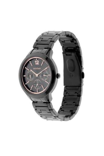 Titan Workwear Anthracite Dial Analog with Day and Date Stainless Steel Strap Watch for Women 2588NM01