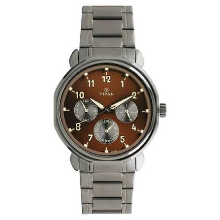Titan Quartz Multifunction Brown Dial Stainless Steel Strap watch for Men