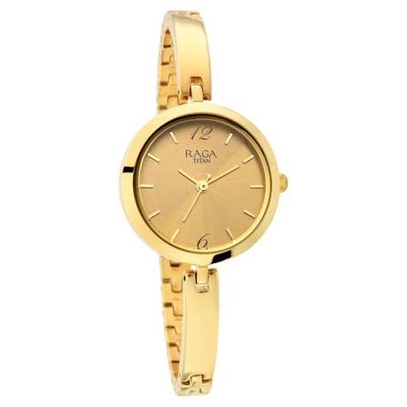 Titan Raga Viva Golden Dial Analog Metal Strap Watch for Women 2606YM06