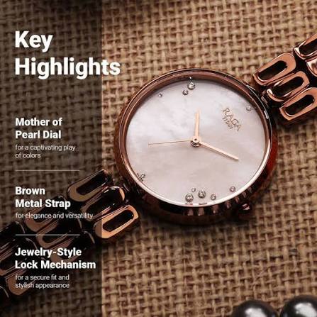 Titan Raga Chic Mother Of Pearl Dial Analog Metal Strap Watch for Women