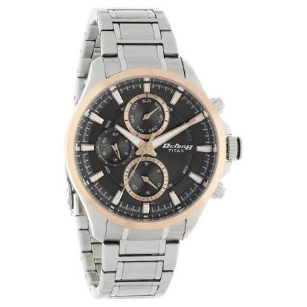 Titan Octane Black Dial Quartz Multifunction Stainless Steel Strap watch for Men 90104KM02