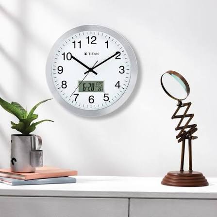 Titan Metallic Anadigi Wall Clock White Dial with Digital Display - 30 cm x 30 cm (Medium)