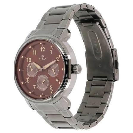 Titan Quartz Multifunction Brown Dial Stainless Steel Strap watch for Men