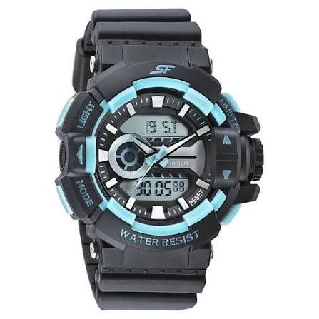 SF Quartz Digital Analog Digital Black Dial PU Strap Watch for Men 77118PP05