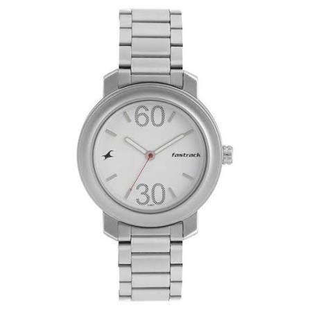 Fastrack Quartz Analog Silver Dial Stainless Steel Strap Watch for Guys 3222SM01