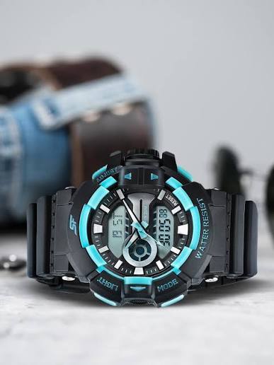 SF Quartz Digital Analog Digital Black Dial PU Strap Watch for Men 77118PP05